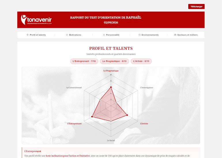 Test d'orientation scolaire Tonavenir